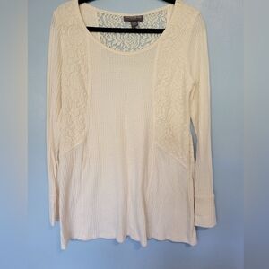 A Pea In The Pod Waffle-Knit Floral Lace Maternity Tunic Top Cream M